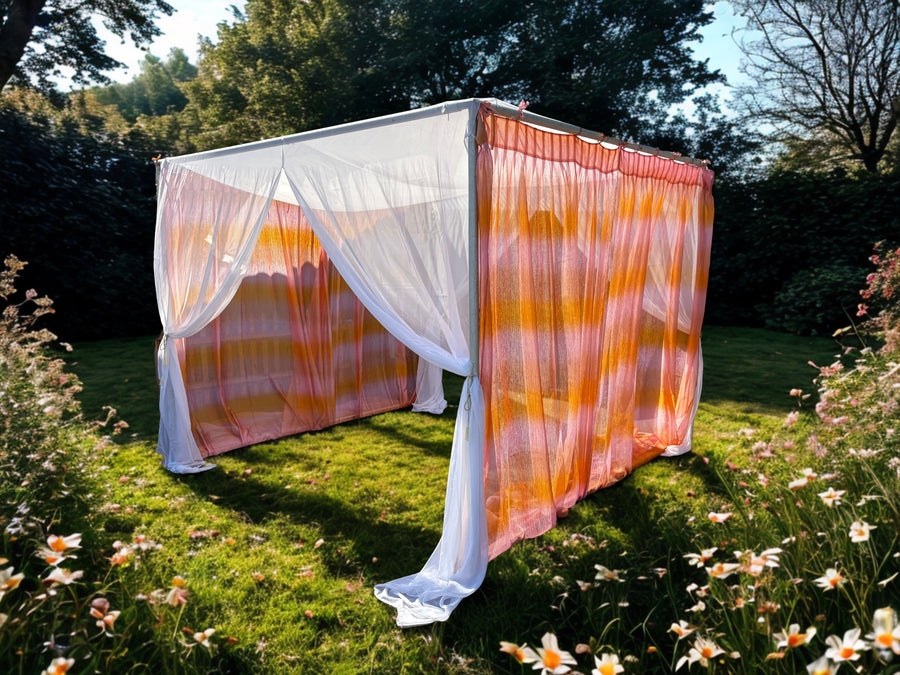 Lining Cabana Style Sheer White 10'x10' with Orange Drapes
