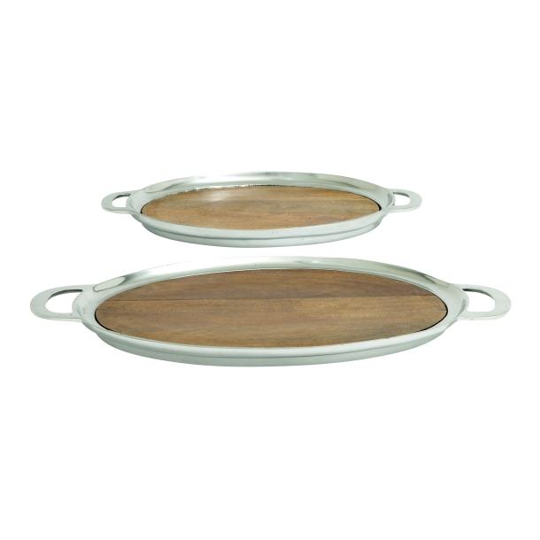 Serving Tray Restoration Oval Wood & Aluminum 21