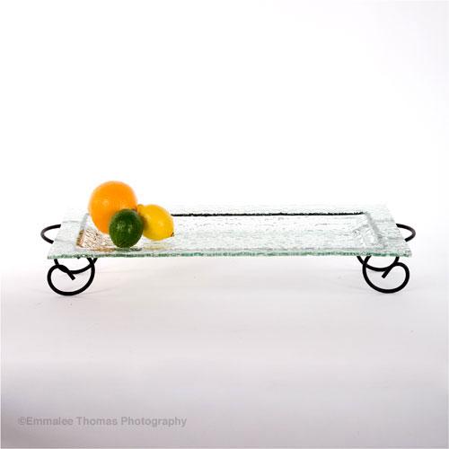 Serving Platter Oceana Glass W/Metal 19.75