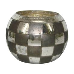 Votive Mercury Glass & Pewter Checker Board Round