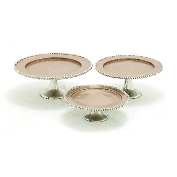 Cake Stand Beaded Copper & Aluminum Distress 12